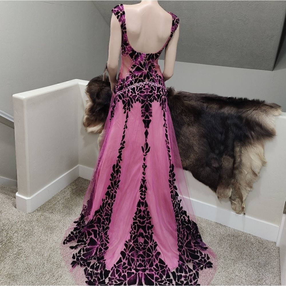 Stunning Silk Purple Gradient Glitter Floral Beaded & Sequined Gown - Picture 8 of 16